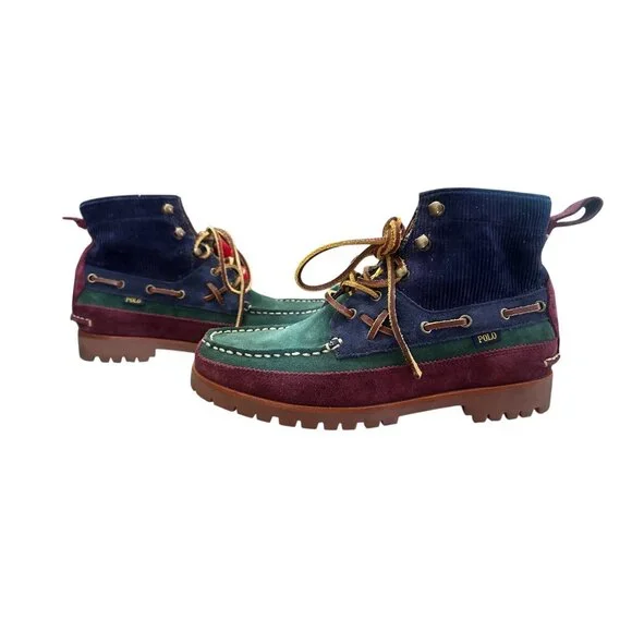 Sold Polo Country Ralph Lauren Suede Ranger Mid Boots Mens 7 Corduroy Lace Up - Picture 3 of 16